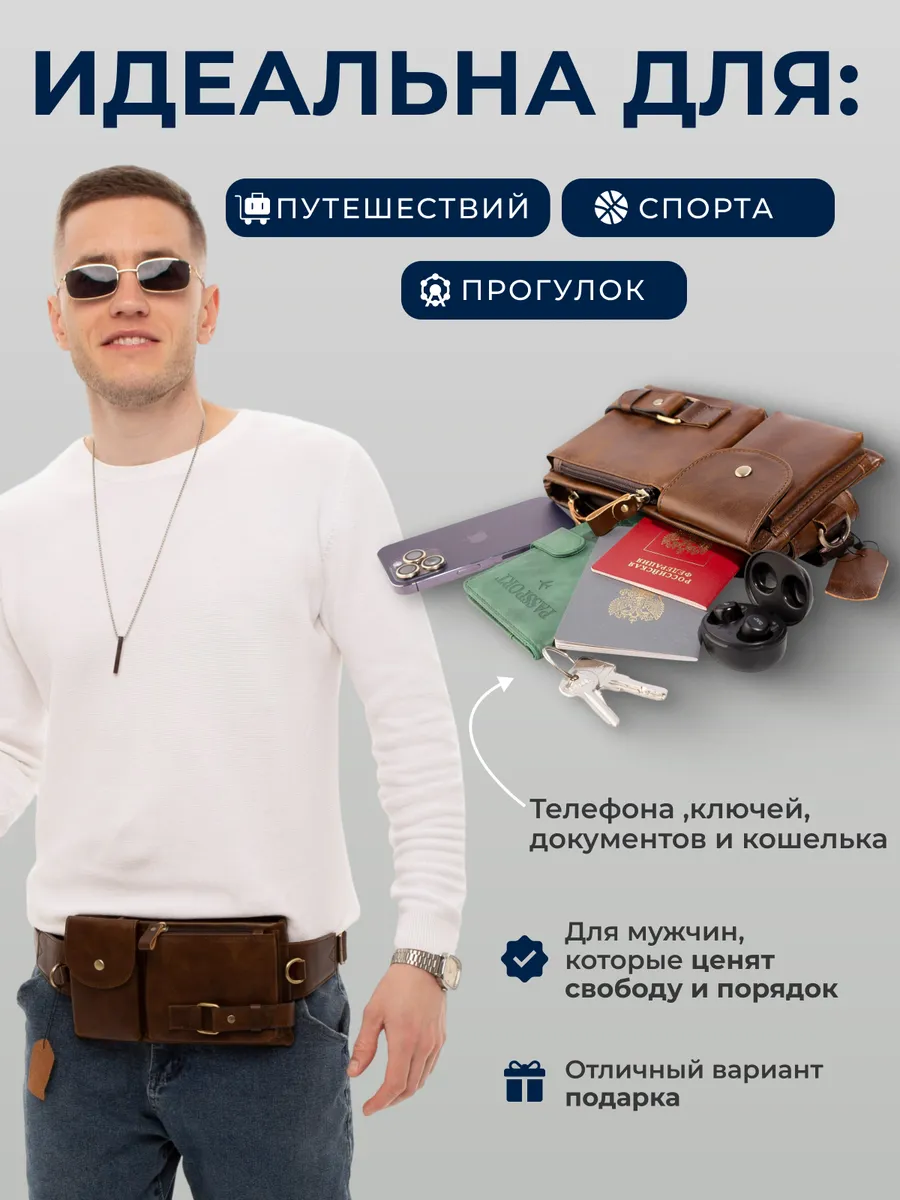 Кожаная сумка через плечо коричневая