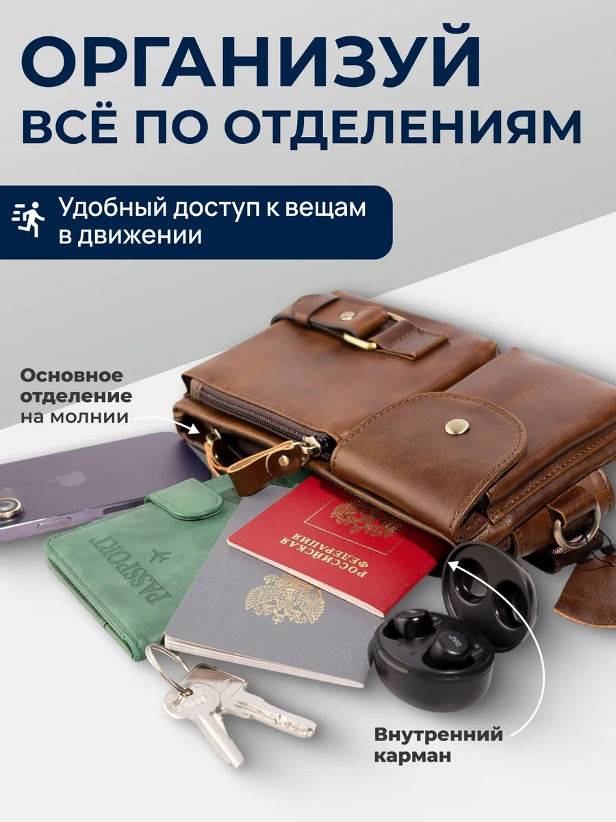 Кожаная сумка через плечо коричневая